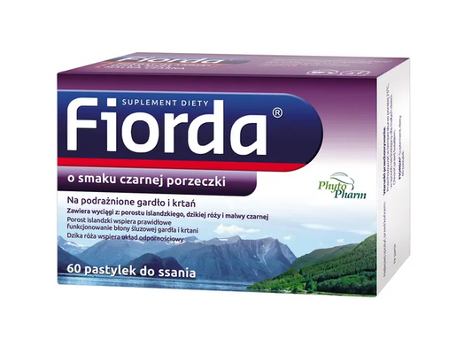 Fiorda, pastylki do ssania o smaku czarnej porzeczki, 60 szt.