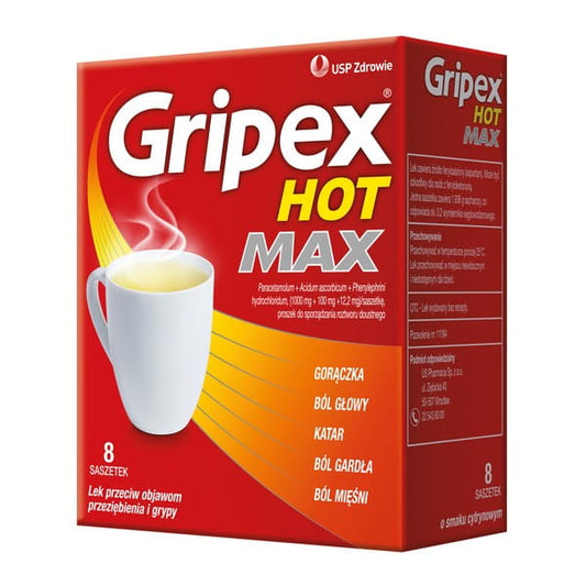 Gripex Hot MAX, proszek do sporządzania roztworu doustnego, 8 saszetek