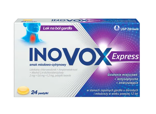 Inovox Express, pastylki twarde, smak miodowo-cytrynowy, 24 szt.