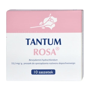 Tantum Rosa,53,2 mg/g, proszek do sporządzania roztworu dopochwowego, 10 saszetek