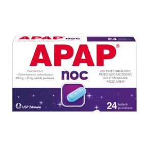 Apap Noc, 500 mg + 25 mg, tabletki powlekane, 24szt.