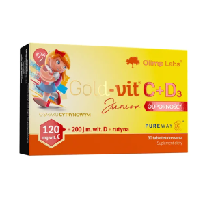 Olimp Gold-vit C+D3 Junior Odporność, tabletki do ssania, smak cytrynowy, 30 szt.