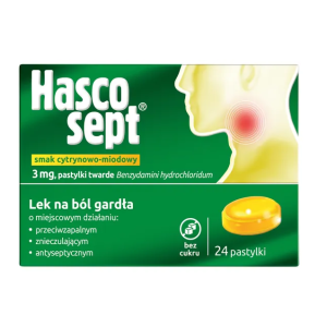 Hascosept smak cytrynowo-miodowy pastylki twarde 24 szt.