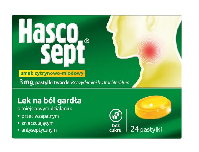 Hascosept smak cytrynowo-miodowy pastylki twarde 24 szt.